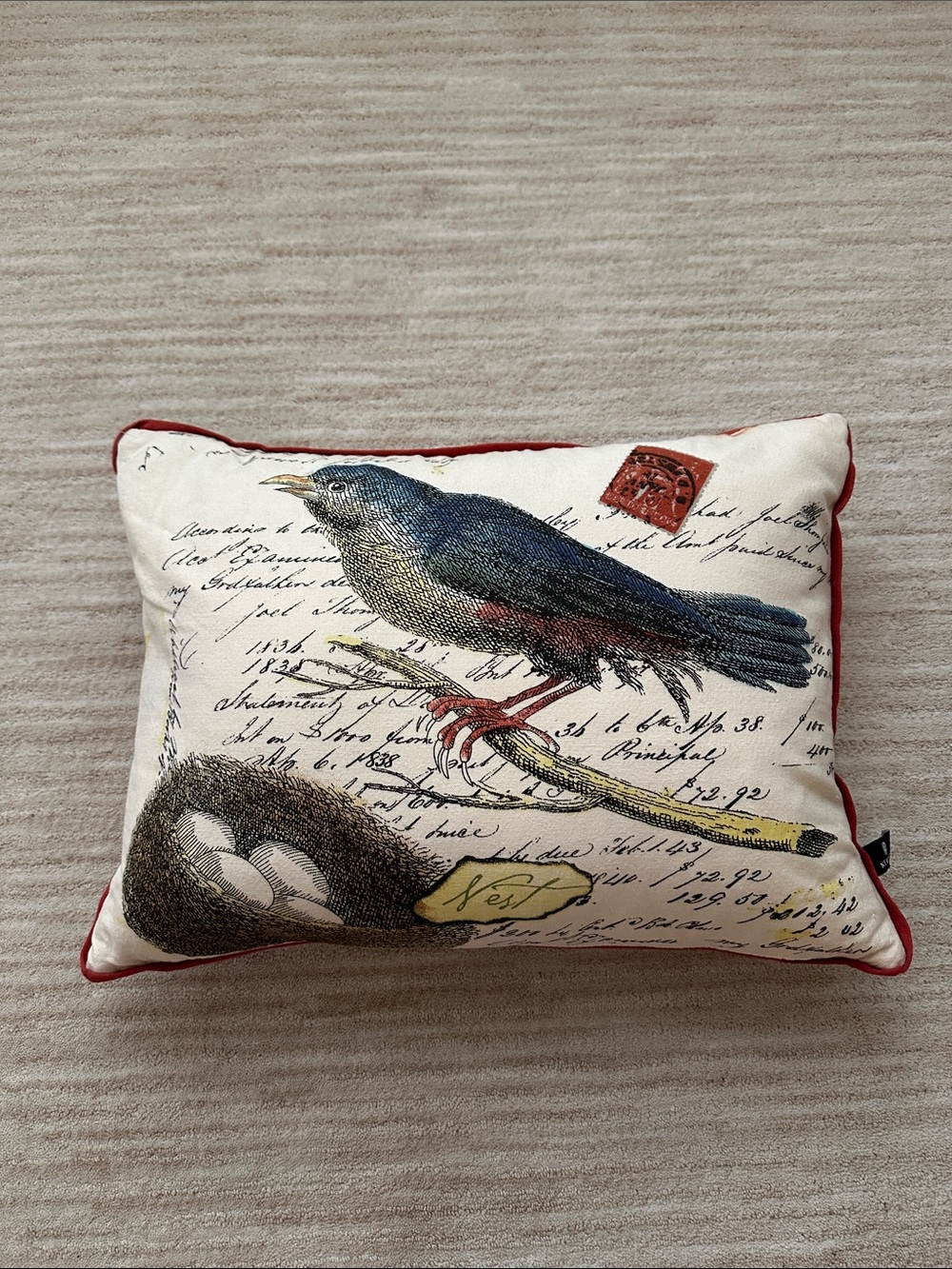 Newport Bird Nest Pillow Down Filled Zip Rectangle 15x20 French Country Cottage